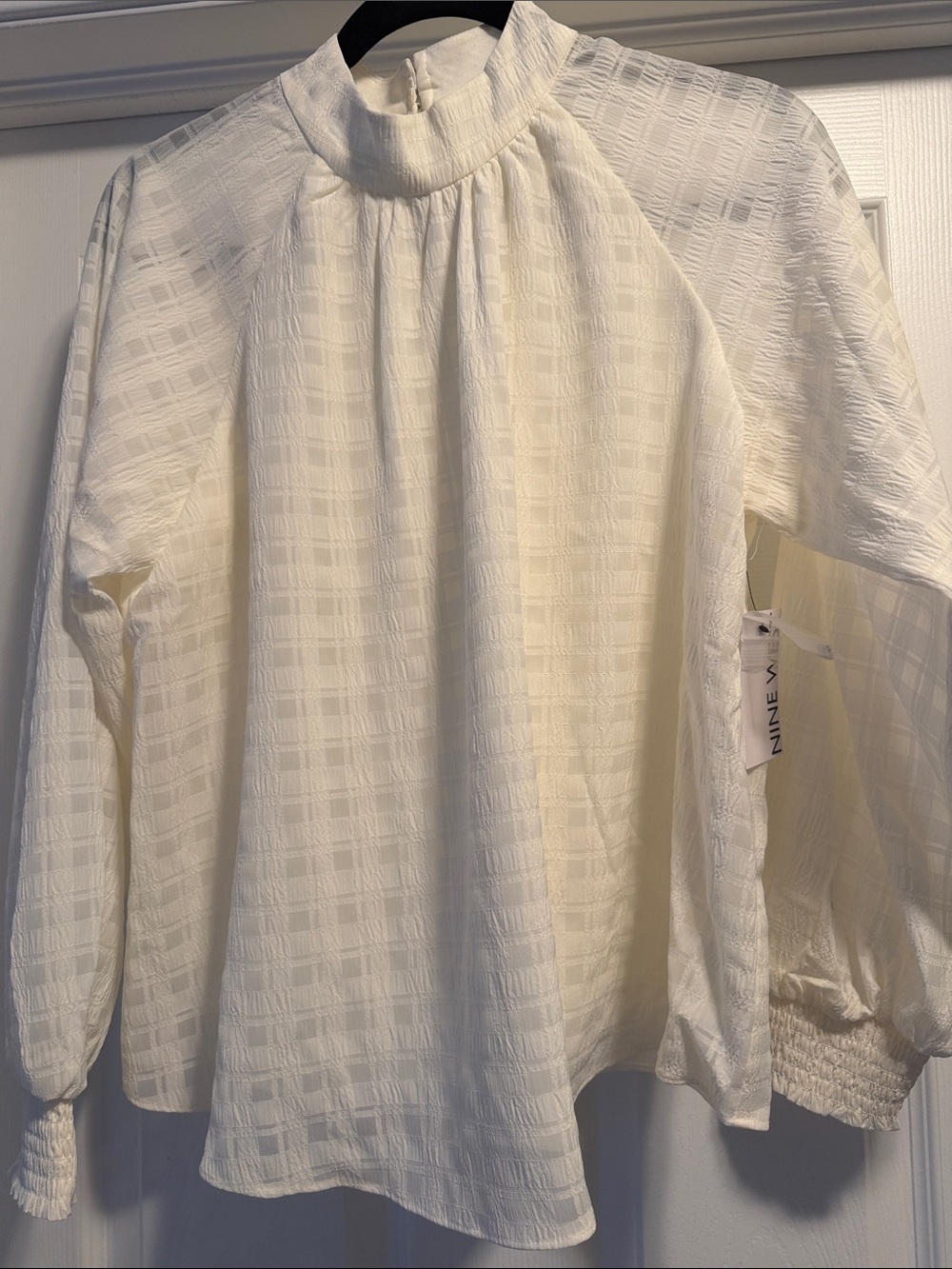 Nine West Cream Textured High-Neck Blouse
